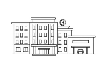 Naklejka premium Vector illustration of a modern office building or corporate headquarters, isolated on transparent background, png