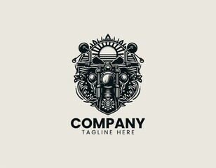 Fototapeta premium Motorcycle handlebar logo presents freedom journey message with floral detail in clean vector style