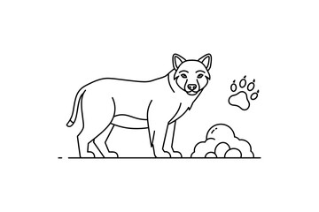 Fototapeta premium Linear style tasmanian tiger with paw print and burrow outline