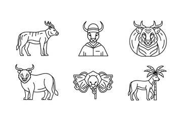 Fototapeta premium Minimalist linear african safari animals collection set