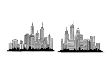 Obraz premium Sketched city skylines of two modern urban landscapes