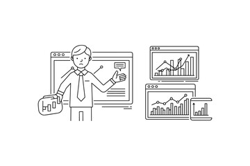 Fototapeta premium Business analysis presentation: linear graphs and data visualization