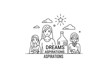 Empowering women and girls: linear illustration of dreams and aspirations