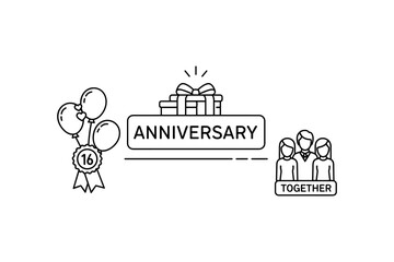 Naklejka premium Anniversary celebration with gift box and balloons outline design