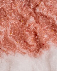 Fototapeta premium Glitter Shimmering Background in Strawberry Milk and Berry Pink Tones for Christmas Holiday Marketing, Festive Sparkle Texture with Soft Bokeh and Pearl Pastel Highlights
