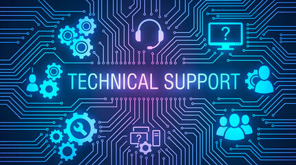 Obraz premium Technical Support Customer Service Digital Interface for IT Solution Website Header Banner