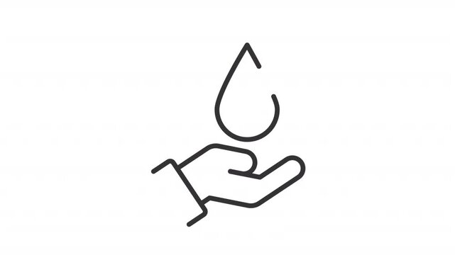 Save water ui icon line animation. Hand holding clear liquid drop. Free access to freshwater sources. Charity type animated user interface element isolated on white. HD video with alpha channel