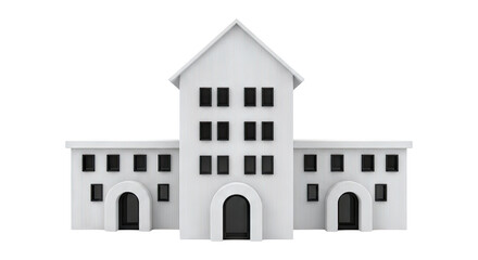 Modern Minimalist White Building with Arched Entrances and Black Windows