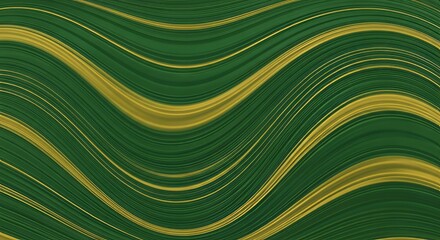 Elegant wavy lines of green and gold create a flowing abstract pattern, perfect for backgrounds.