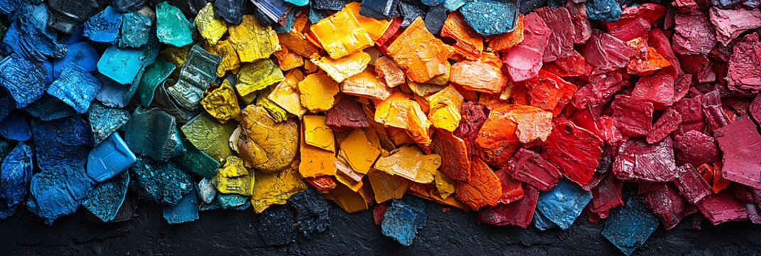 Crushed recycled plastic granules in various colors Generative AI
