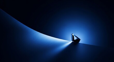 A single faceted gemstone illuminates a dark, abstract surface with a brilliant blue glow, symbolizing clarity and discovery.
