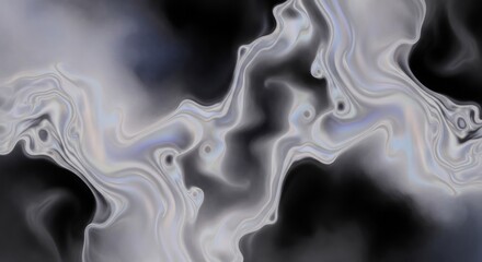 Ethereal wisps of smoke or liquid swirl and blend across a dark, abstract background.