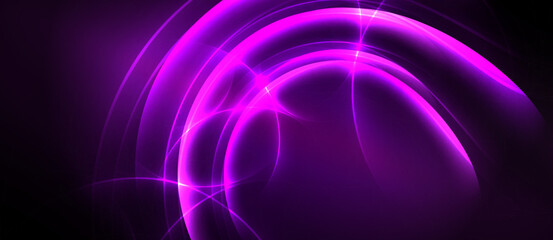 Obraz premium Abstract purple energy flows, swirling patterns. Bright light radiates from center, dark background creates contrast. Modern design element.