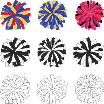 Set of Cheerleading Pom Poms Silhouette, Cheer Pom Poms in Various Styles is an illustration, Colorful Pom-pom Vector on White Background