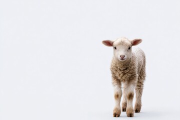 Obraz premium Adorable lamb standing alone on white background