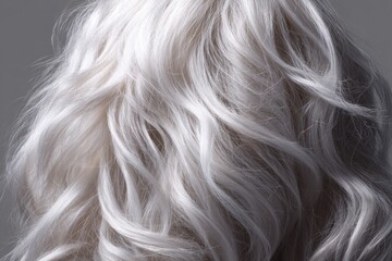 Naklejka premium Close-up of long wavy white hair with soft textures and natural highlights
