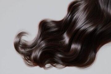 Fototapeta premium Flowing wavy dark brown hair on light gray background