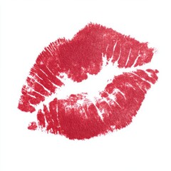 Bold red lipstick kiss on white background