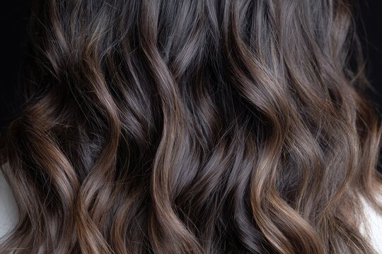 Lush wavy brown hair texture close-up