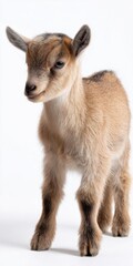 Fototapeta premium Adorable baby goat standing on white background