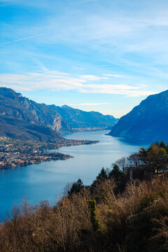 Scenic Lake Como Lecco branch with alpine mountains, peaceful Italian lakeside landscape, travel and nature destination