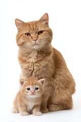 Obraz premium Ginger adult cat and kitten duo: adorable feline pair in studio portrait