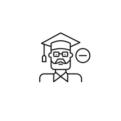 Elderly man in graduation mortar hat and minus. All-time education, degree cancelled. Pixel perfect, editable stroke vector icon