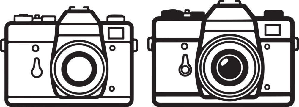 Vintage cameras with teardrop-shaped lens details on a transparent background isolated on white background, Vector