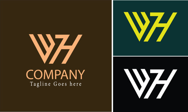 Modern wh monogram logo design in abstract geometric style featuring clean lines and sharp angles presented in multiple color variations for versatile branding ideal for corporate
