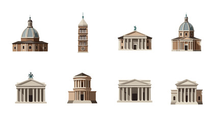 Obraz premium Classical architectural landmarks set featuring domes and columns