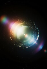 Obraz premium light leak overlay effect with blur rainbow light,retro film texture flare ray lens on black background.abstract background with colorful glowing light,grunge old film burn light