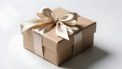 Obraz premium Luxury Beige Gift Box with Satin Bow on Light Background