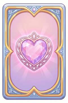 Romantic Valentine TCG Card Back Design with Heart Crystal and Ornamental Frame