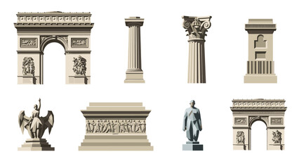 Naklejka premium Classic architectural elements collection featuring arches and columns