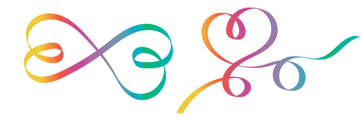 Colorful rainbow heart doodle illustrations .  Bright abstract featuring hand drawn rainbow heart shapes and flowing lines, expressing love, diversity, creativity, and positive emotional energy.

