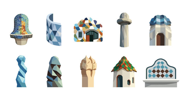 Catalan architectural elements in geometric abstract art style