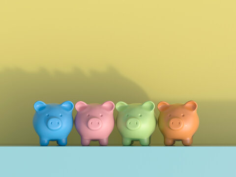 Colorful piggy banks in a row symbolizing finance and stability