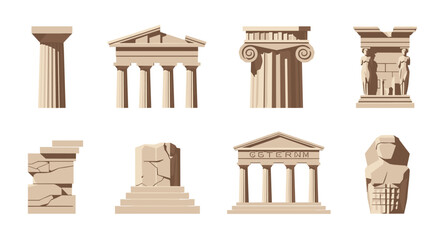 Naklejka premium Ancient greek architecture elements in flat style