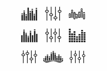 Obraz premium Set of nine music equalizer and slider icons for audio control visuals