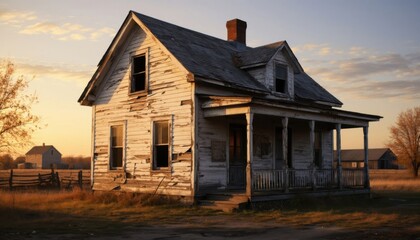 Obraz premium Abandoned house at sunset