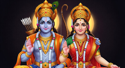 Fototapeta premium Divine Couple Lord Rama Sita Hindu Gods