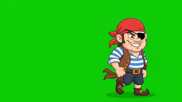 Cartoon Pirate Character Running Animated On Green Screen Background