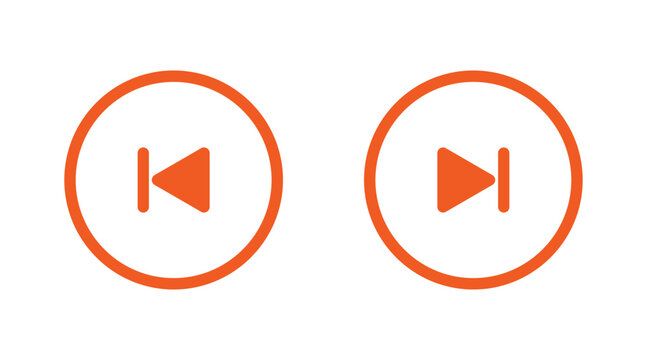 Outline previous and next track buttons, media player controls for navigation, isolated on a transparent background, representing sequential content movement.