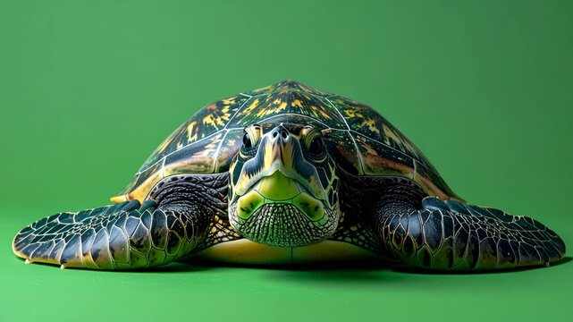 Sea Turtle Resting on Green Screen Background Stock Video Footage