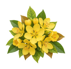 Bright yellow flowers arrangement nature setting floral art top view isolated on transparent background