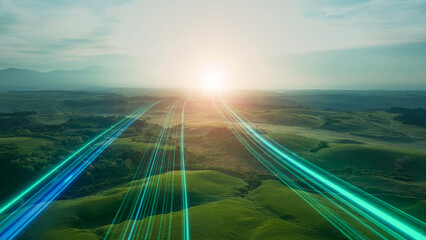 大自然の日の出に向かって伸びる光の道　未来への道 © metamorworks