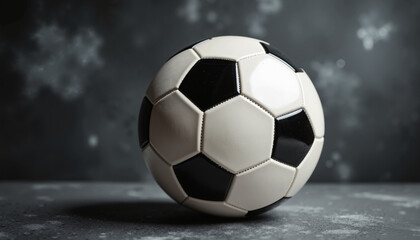 Fototapeta premium Football Ball – Glossy Black and White Hexagon Pattern on Dark Textured Background for Sport Blogs, Team Spirit Graphics, and November Event Promotions