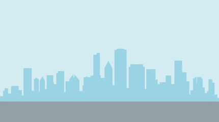 Fototapeta premium Minimalist Blue City Skyline Silhouette. Flat Design Urban Landscape Background with Ample Copy Space