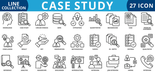 Case study icon set outline style icon set collection vector illustration