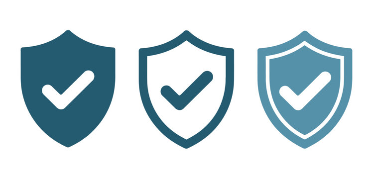 Security Shield Check Mark icon, vector illustration of verified protection, shield with tick symbol, clean minimalist design, isolated on white background, ideal for user interfaces, mobile apps, web